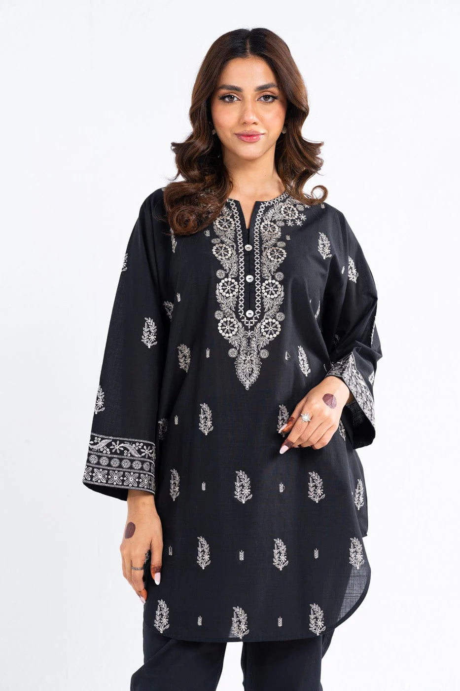 Dyed Embroidered Dobby Kurti